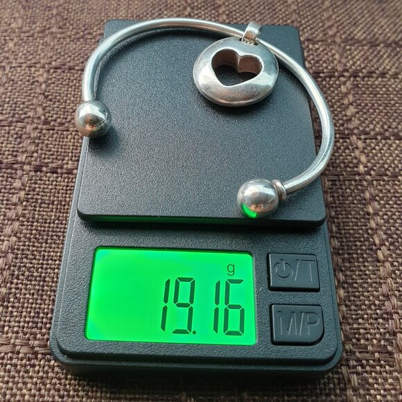 Stunning Vintage Solid 925 Sterling Silver Big Heart Charm Cuff Bangle Bracelet - Picture 14 of 14